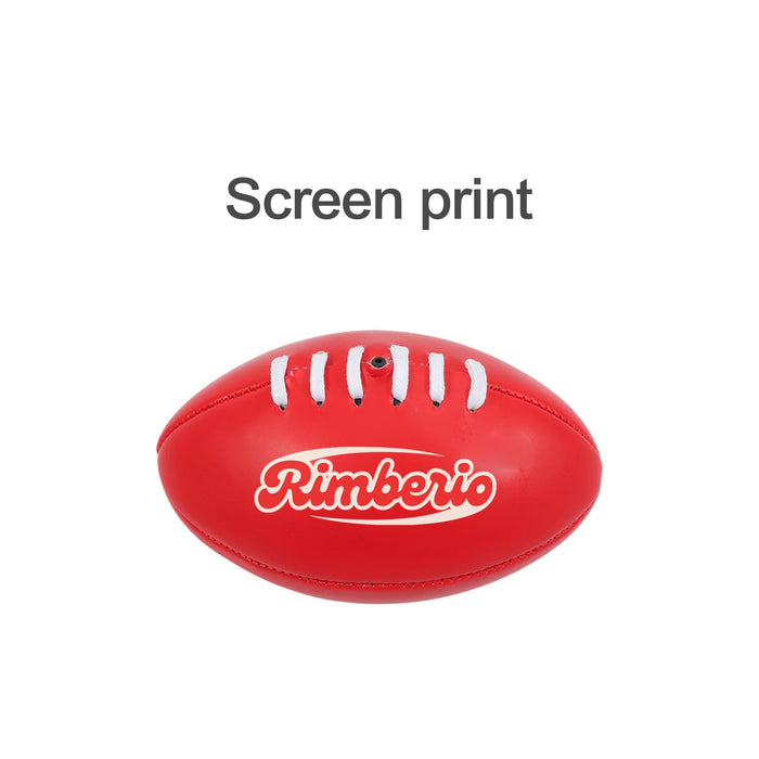 Mini Promotional Aussie Rules Ball - A mini promotional Aussie Rules ball in red, featuring white laces and a logo.