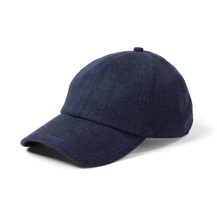 Lennox Linen Cap - A navy blue linen cap with a curved brim and a structured crown, featuring a small logo.
