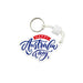 Full Colour Custom EVA Floating Keychain - A white EVA floating keychain featuring a colourful design with the text "Happy Australia Day". It has a metal ring attachment.