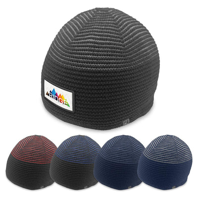 Ridge Beanie - A collection of beanies in various colours, featuring a logo on one side, with a textured knit design.