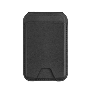 Magnetic Wallet w/ Phone Stand - A black magnetic wallet and phone stand with a sleek, minimalist design, featuring a logo on the surface.