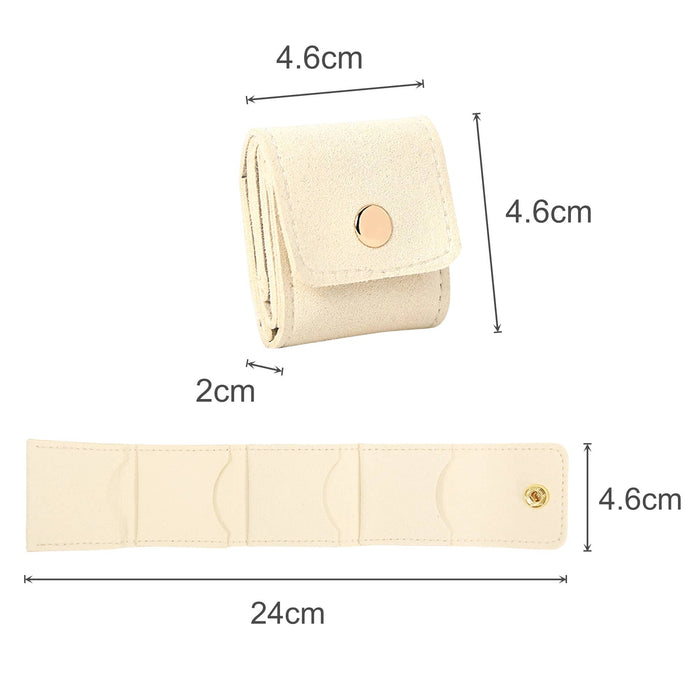 Mini Synthetic Leather Jewellery Bag - A cream synthetic leather jewellery bag, featuring a foldable design with compartments and a snap button closure.