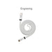 100W Magnetic Flat Braided Charging Cable - A flat braided charging cable in white, featuring a logo on one end and connecting ports on both ends.