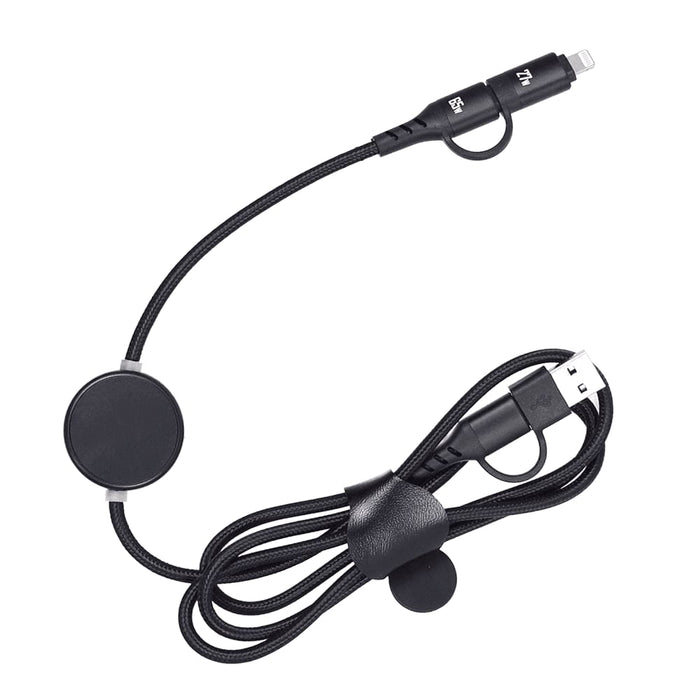 Night Mode Fast Charging Data Cable - A black fast charging data cable with a round magnetic connector and a USB end, featuring a logo.