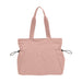Lightweight Tote Bag With Yoga Mat Straps - A lightweight tote bag in soft pink, featuring yoga mat straps and two side pockets, with a branding logo.