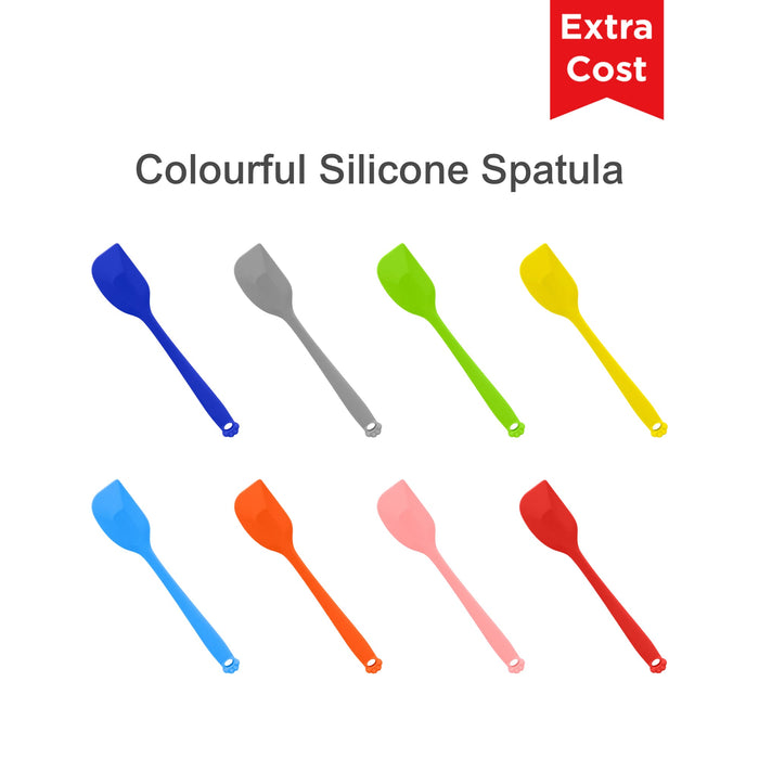 4-Section Dog Enrichment Lick Mat - A colourful silicone spatula set featuring eight spatulas in grey, green, blue, yellow, orange, and pink. Has a logo.