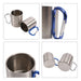 170ML/280ML Stainless Steel Insulated Travel Mug with Carabiner Handle - A drink bottle featuring a stainless steel body, a blue carabiner handle, and a smooth metallic finish.