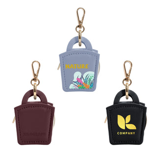 Mini PU Leather Jewellery Box - A mini PU leather jewellery box in blue, maroon, and black with gold hardware and a branding logo.