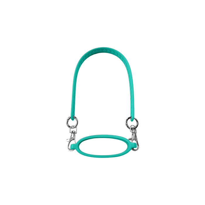 Silicone Cup Carry Strap - A drink bottle strap in teal silicone with clips on both ends for attachment.