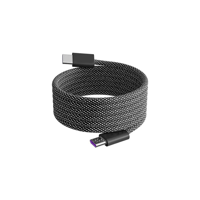 100W Magnetic Round Braided Charging Cable - A magnetic round braided charging cable in black with USB-C connectors at both ends and a textured finish.