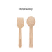 Pack of 100 Per Pack Disposable Birch Spoons/Forks (Small) - A pack of 100 disposable birch spoons and forks in natural wood colour, featuring two utensil designs and engraved logos.