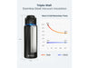 WaterH Boost Smart Bottle 32oz (946ml) - A drink bottle in black with a clear section, featuring a logo and triple-wall stainless steel vacuum insulation.