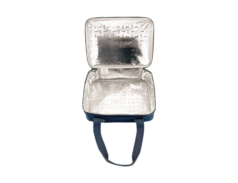 Sachi Insulated 'Cook & Carry' Bag - A blue insulated bag with a silver reflective interior, featuring two handles and an empty compartment.