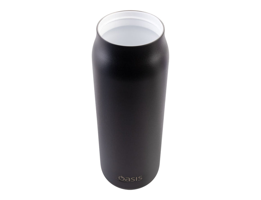 Oasis Sorrento 900ml Vacuum Sipper Bottle - A drink bottle featuring a sleek, matte black finish with a white inner and a small logo at the base.