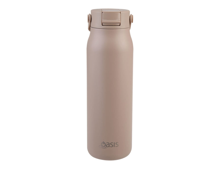 Oasis Sorrento 900ml Vacuum Sipper Bottle - A drink bottle featuring a matte beige finish, with a secure lid and branding logo.
