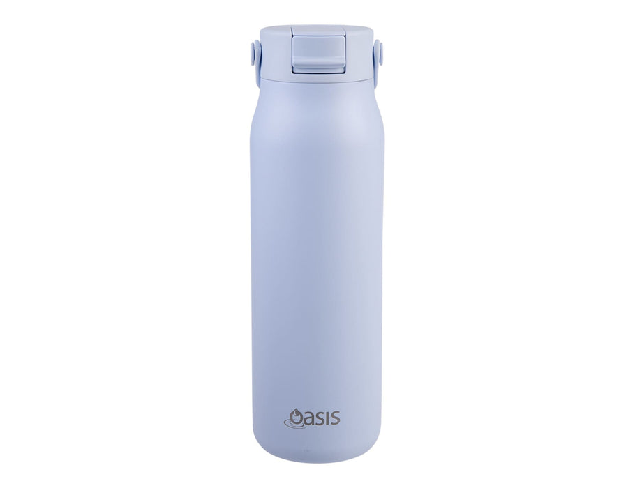 Oasis Sorrento 900ml Vacuum Sipper Bottle - A drink bottle in light blue with a secure lid and a logo on the front.