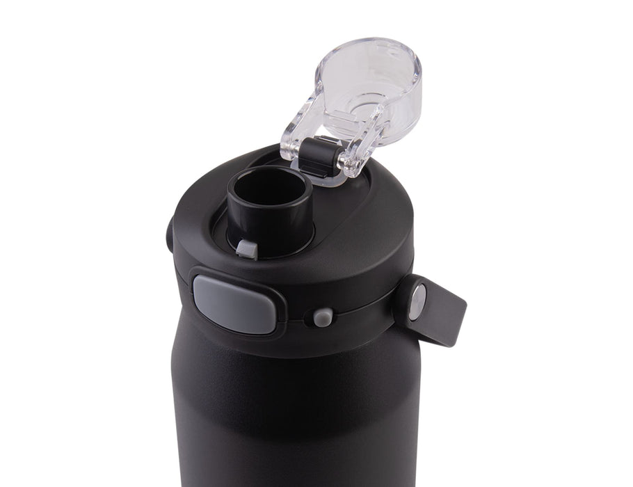 Oasis Capri 750ml Vacuum Quick Release Lid Bottle - A drink bottle featuring a black matte finish and a clear quick release lid with a small spout.