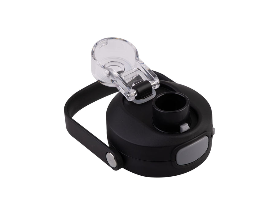 Oasis Capri 750ml Vacuum Quick Release Lid Bottle - A drink bottle lid in black with a clear quick-release feature and a secure fastening mechanism.
