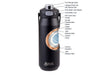 Oasis Capri 750ml Vacuum Quick Release Lid Bottle - A drink bottle features a black exterior, vacuum insulation, a silicone seal, and a push button cap release.