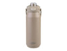 Oasis Capri 750ml Vacuum Quick Release Lid Bottle - A drink bottle in a light beige colour with a quick release lid and a handle, featuring a logo.