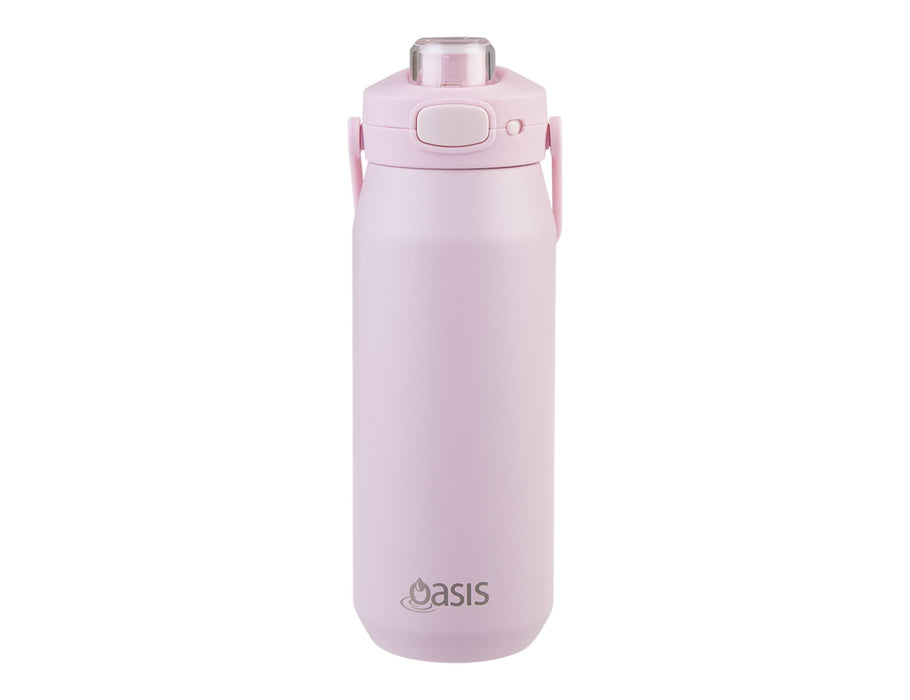 Oasis Capri 750ml Vacuum Quick Release Lid Bottle - A drink bottle featuring a pink exterior, a quick release lid, and a logo on the front.