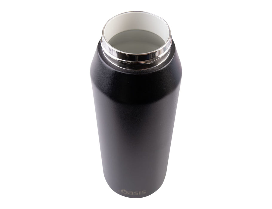 Oasis Capri 1L Vacuum Quick Release Lid Bottle - A drink bottle with a sleek black matte finish and stainless steel lid, featuring an internal vacuum design.