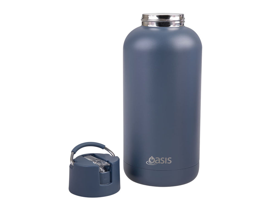 Oasis Moda 1.5L Vacuum Bottle - A drink bottle in matte dark blue with a silver top and a detachable lid featuring a handle.