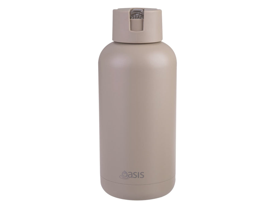 Oasis Moda 1.5L Vacuum Bottle - A drink bottle in a light beige colour with a secure cap and a logo on the side.