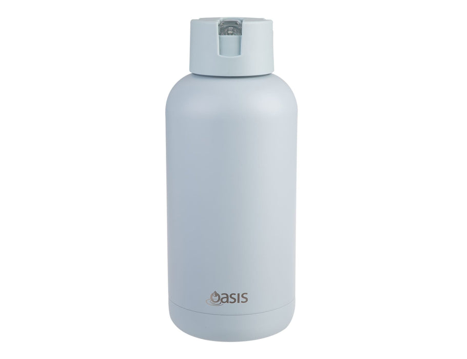 Oasis Moda 1.5L Vacuum Bottle - A drink bottle in light blue with a screw-on lid and a logo on the front, featuring a smooth, matte finish.