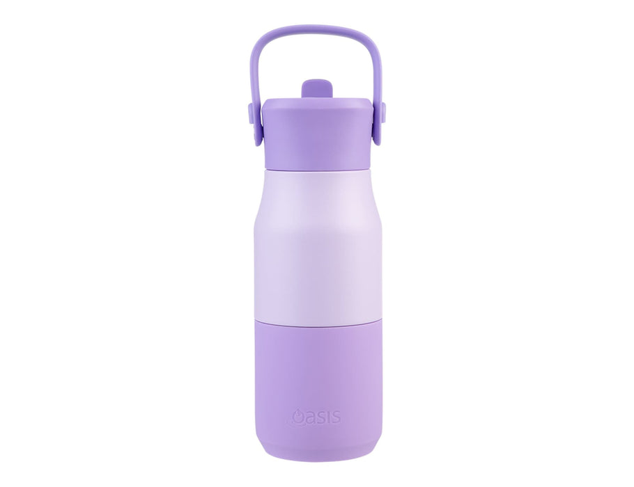 Oasis 400ml Insulated "JNR" Sipper Bottle - A drink bottle in shades of lavender with a handle and a logo, featuring an insulated design.
