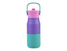 Oasis 400ml Insulated "JNR" Sipper Bottle - A drink bottle featuring a purple body, pink lid, and aqua base, with a handle and a logo.