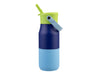 Oasis 400ml Insulated "JNR" Sipper Bottle - A drink bottle featuring a blue, navy, and green insulated design with a straw lid and a logo.