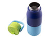 Oasis 400ml Insulated "JNR" Sipper Bottle - A drink bottle with a dark blue and light blue body, featuring a green lid and a straw. It has a brand logo.