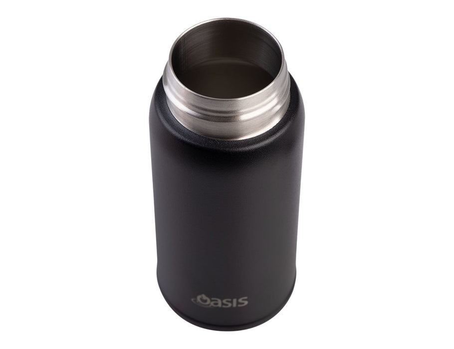 Oasis 150ml Insulated "Mini Mini" Drink Bottle - A drink bottle in black with a stainless steel opening, featuring a logo on the side.