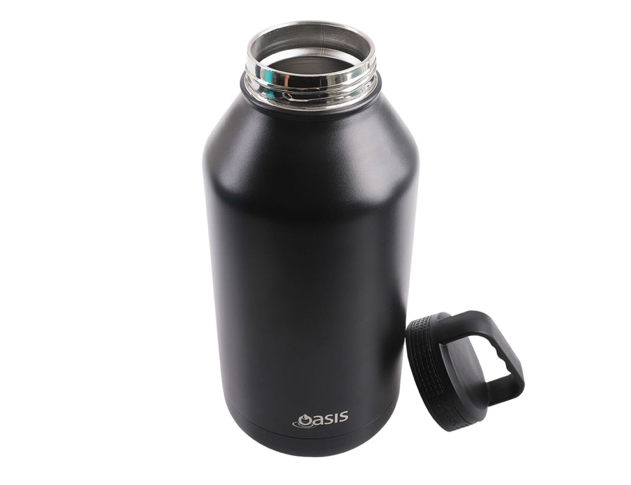 Oasis Titan 1.9L Vacuum Bottle - A drink bottle in matte black with a stainless steel opening and a removable lid, featuring a logo.