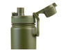 Oasis Challenger 550ml Vacuum Quick Release Cap Bottle - A drink bottle with a vacuum insulation feature, featuring a quick release cap in a military green colour and a logo.