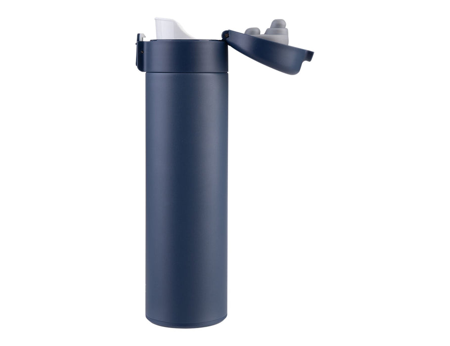Oasis 480ml Insulated Flip-Top Flask - A drink bottle in navy blue with an insulated design and a flip-top lid, featuring a logo.