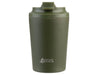 Oasis Ceramic Lined 235ml Insulated Coffee Cup - A green insulated coffee cup with a ceramic lining and a lid. It features a logo on the front.