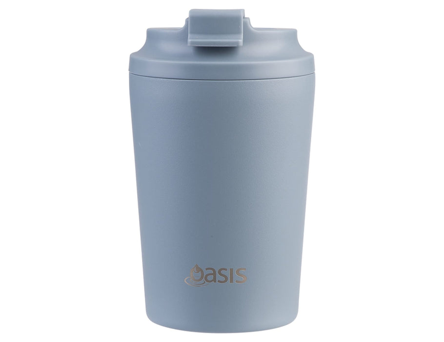 Oasis Ceramic Lined 235ml Insulated Coffee Cup - A ceramic-lined 235ml insulated coffee cup in light blue, featuring a logo on the front.