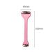 Ice Massager Roller Double Head - A pink ice massager roller with double heads, featuring a textured handle and a logo. Dimensions are 45mm by 162mm.
