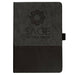 A5 Thermo Notebook w/ Recycled Paper - A5 Thermo Notebook with a textured grey cover and black bottom, featuring a logo on the front.