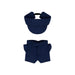 Plush Doll Racing Suit Set (10cm Doll) - A plush doll racing suit set featuring a navy cap and matching shorts. The set includes a cap with a logo.