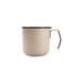 350ML Camping Stainless Steel Insulated Mug - A stainless steel insulated mug in a beige colour with a black rim and handle. It features a logo.
