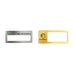 Reusable Metal Name Badge - Two reusable metal name badges in silver and gold finishes, featuring a clear window for name display and logos.