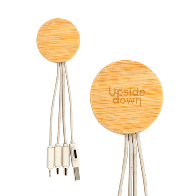 Sprite Round Bamboo Charging Cable - Custom Promotional Product