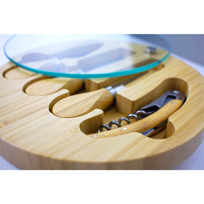 Trekk Round Bamboo Glass Cheese Set - Custom Promotional Product