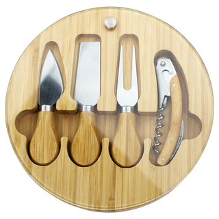 Trekk Round Bamboo Glass Cheese Set - Custom Promotional Product