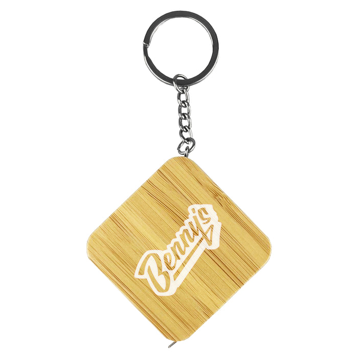 Bamboo Tape Measure Key Ring - Custom Promotional Product