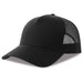 Rapper Cotton-S Organic/Recycled - A black trucker cap with a solid front and mesh paneling on the sides, featuring a logo.