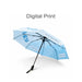 21'' Anti-rebound Folding Umbrella - A blue folding umbrella with a black handle and a logo, featuring a digital print design.